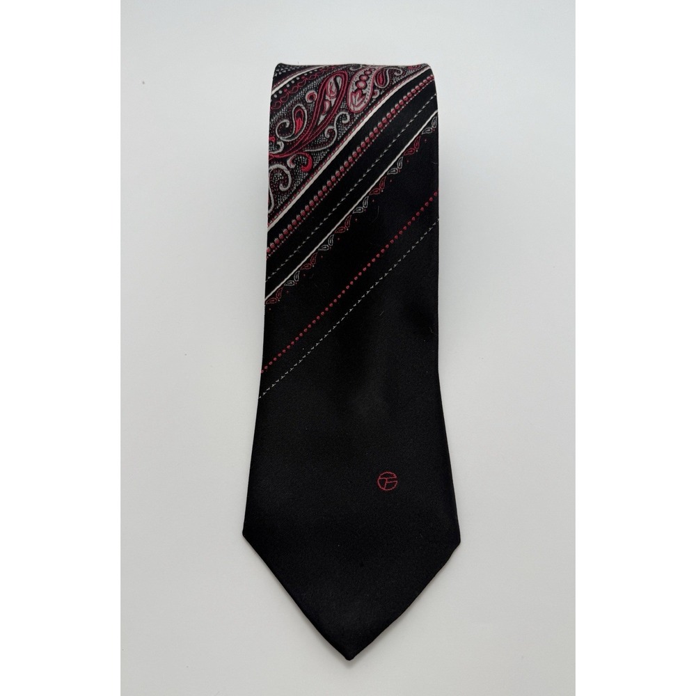 Jin Ling Silk Necktie Short 54" Black Red Paisley Pattern NWOT